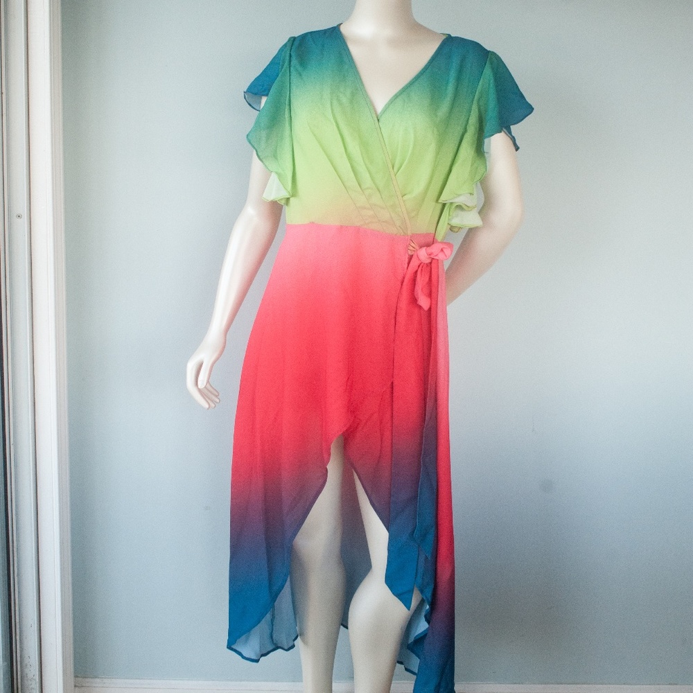 NWT New York & Company Rainbow Hi Low Ombre Blouse Top - Picture 4 of 9